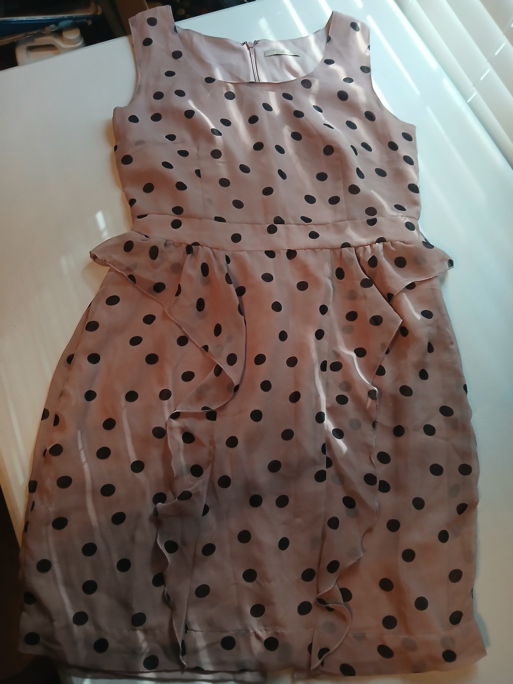 Darling Pink Dress with Black Polka Dots Size M Lined Ruffles